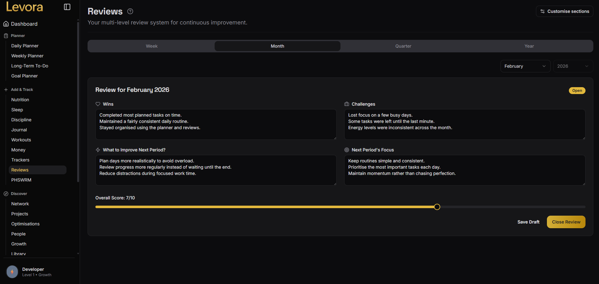 Reviews and Journal feature screenshot